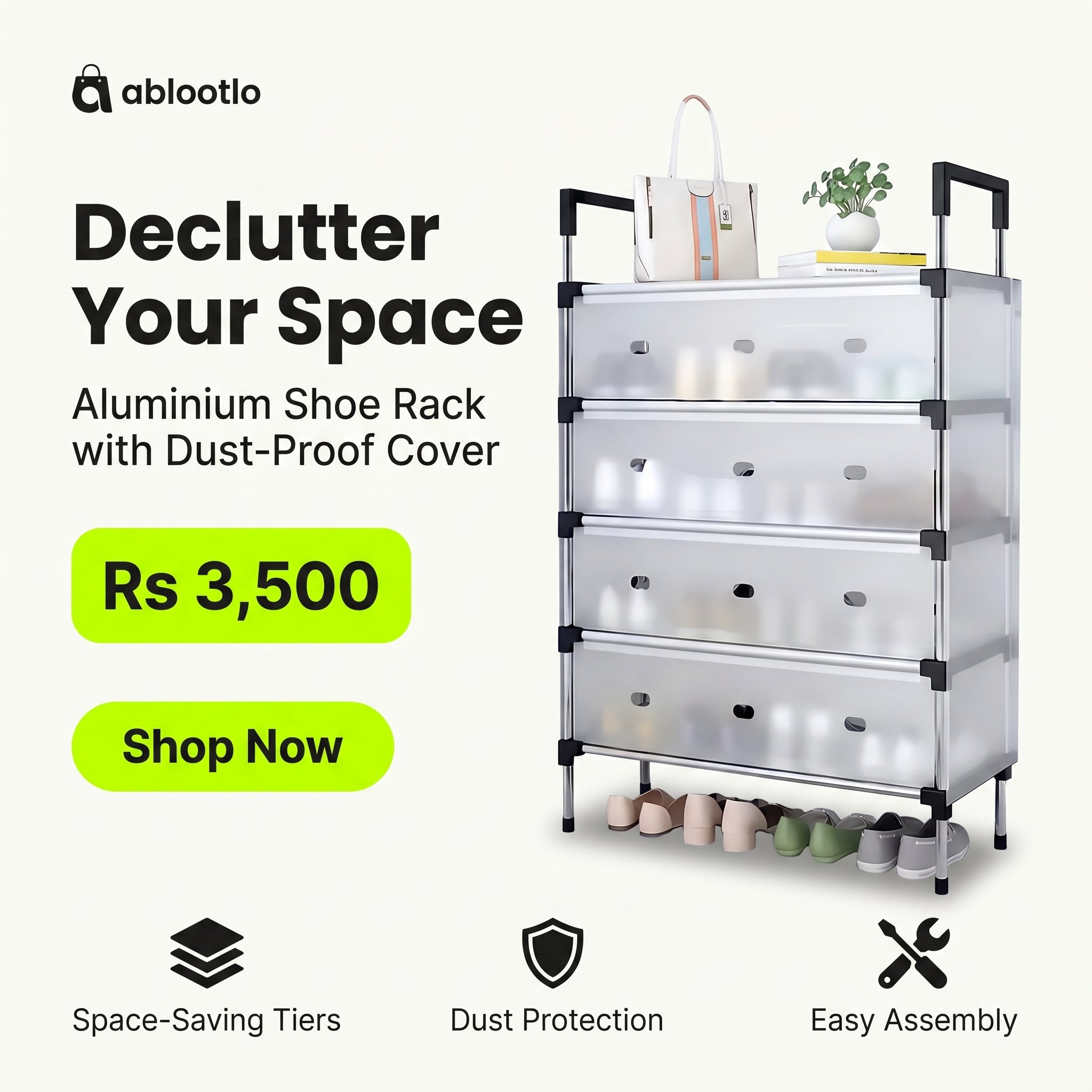 Aluminium Shoe Rack with Dust-Proof Cover