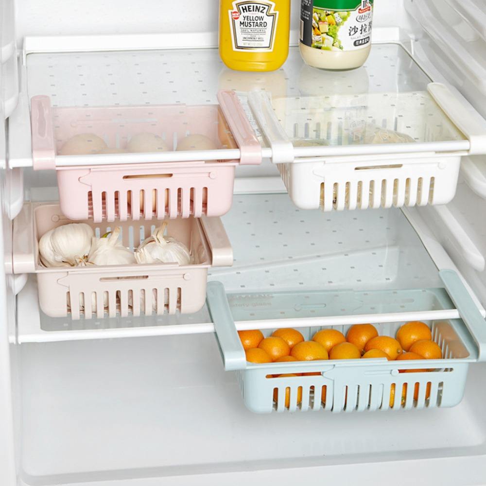 Pack Of 2 Adjustable Fridge & Kitchen Plastic Basket Food & Cutlery Storage Basket