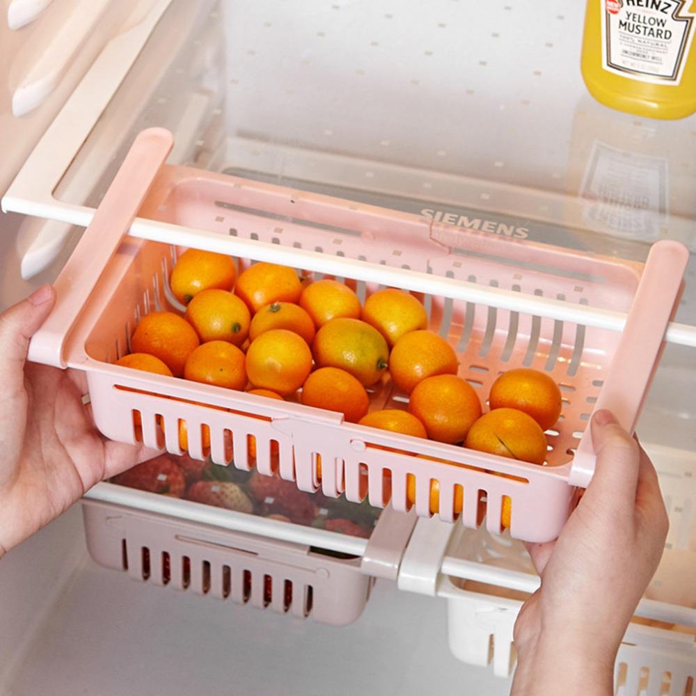 Pack Of 2 Adjustable Fridge & Kitchen Plastic Basket Food & Cutlery Storage Basket