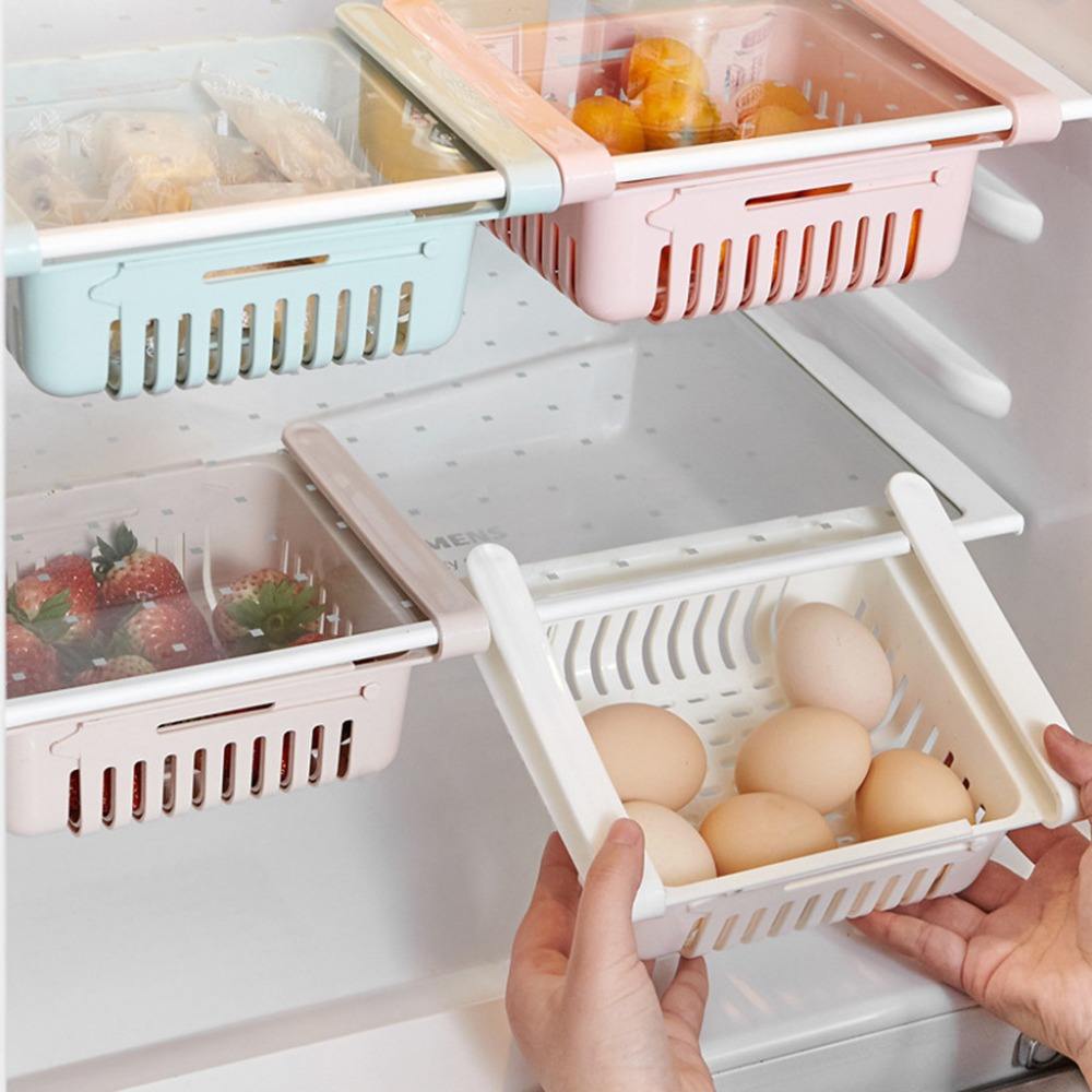 Pack Of 2 Adjustable Fridge & Kitchen Plastic Basket Food & Cutlery Storage Basket