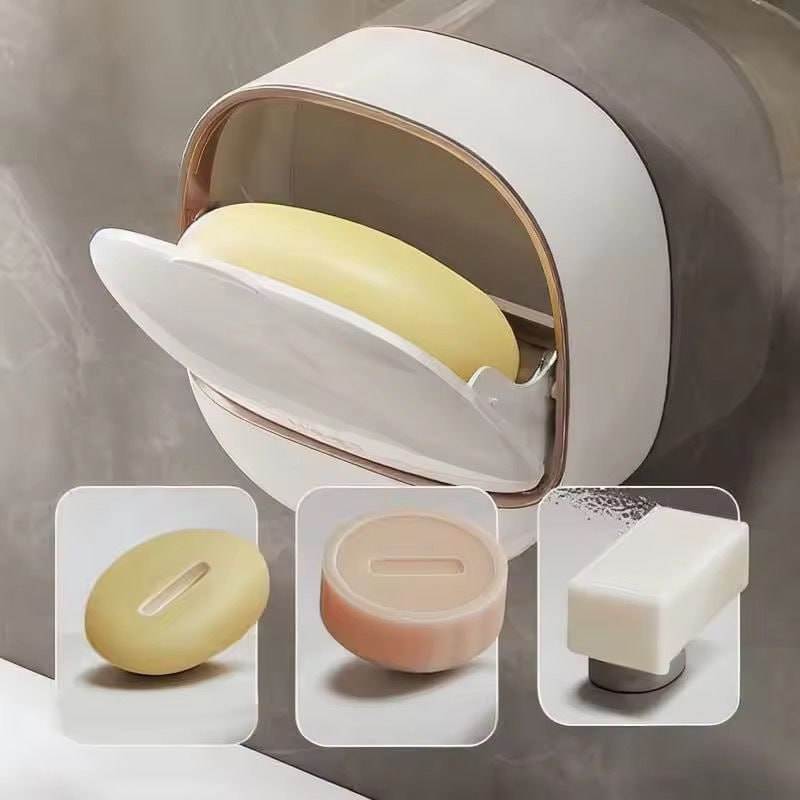 Soap Dish White & Mint Green Adhesive / No-Drill Wall-Mounted Soap Dish Holder, Plastic Shower Bathtub Soap Box with Adhesive Backing (No Screws) - Space-Saving Rectangular Bathroom Sink / Shower Unit, Easy Installation, for bathtub, Shower Walls