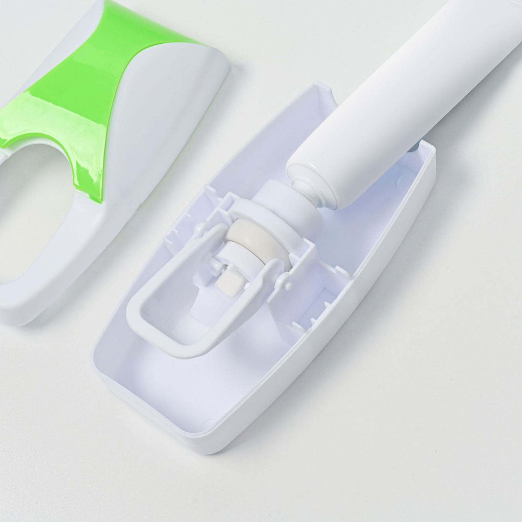 Set of Toothpaste Dispenser & Toothbrush Holder - White Automatic Toothpaste Dispenser and Toothbrush Holder Set Wall Mounted Toothpaste Dispenser with 5 Toothbrush Holder Set Toothpaste Squeezing Machine Toothpaste Dispenser Tooth brush Holder set