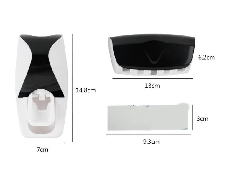 Set of Toothpaste Dispenser & Toothbrush Holder - White Automatic Toothpaste Dispenser and Toothbrush Holder Set Wall Mounted Toothpaste Dispenser with 5 Toothbrush Holder Set Toothpaste Squeezing Machine Toothpaste Dispenser Tooth brush Holder set